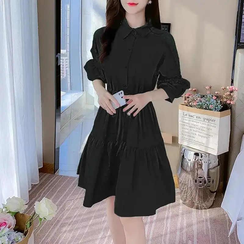 French Design Style Slimming Skirt Children's Spring Wear Lace Patchwork Shirt Small Dress