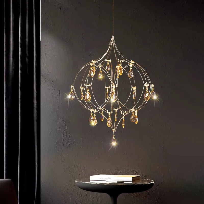 

Romantic bedroom crystal light minimalist restaurant pendant light 304 stainless steel living room wardrobe coffee shop pendant