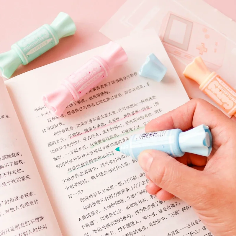 미니 캔디 모양 마커, 하이라이터 마커 펜, 양면 굵은 파인 형광 라이너 드로잉, 사무실 학교 문구, 6 개