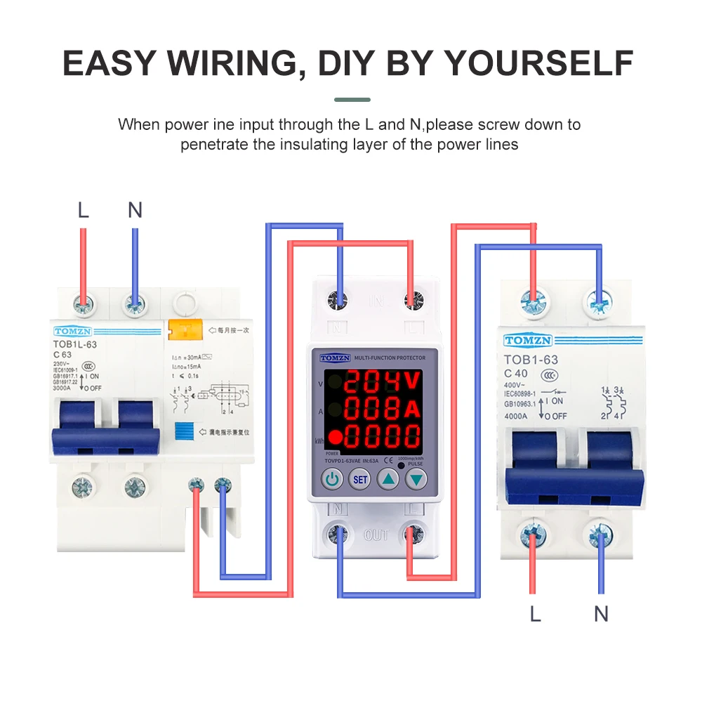 Din Rail Dual Display Adjustable Over Voltage Current And Under Voltage Protecti