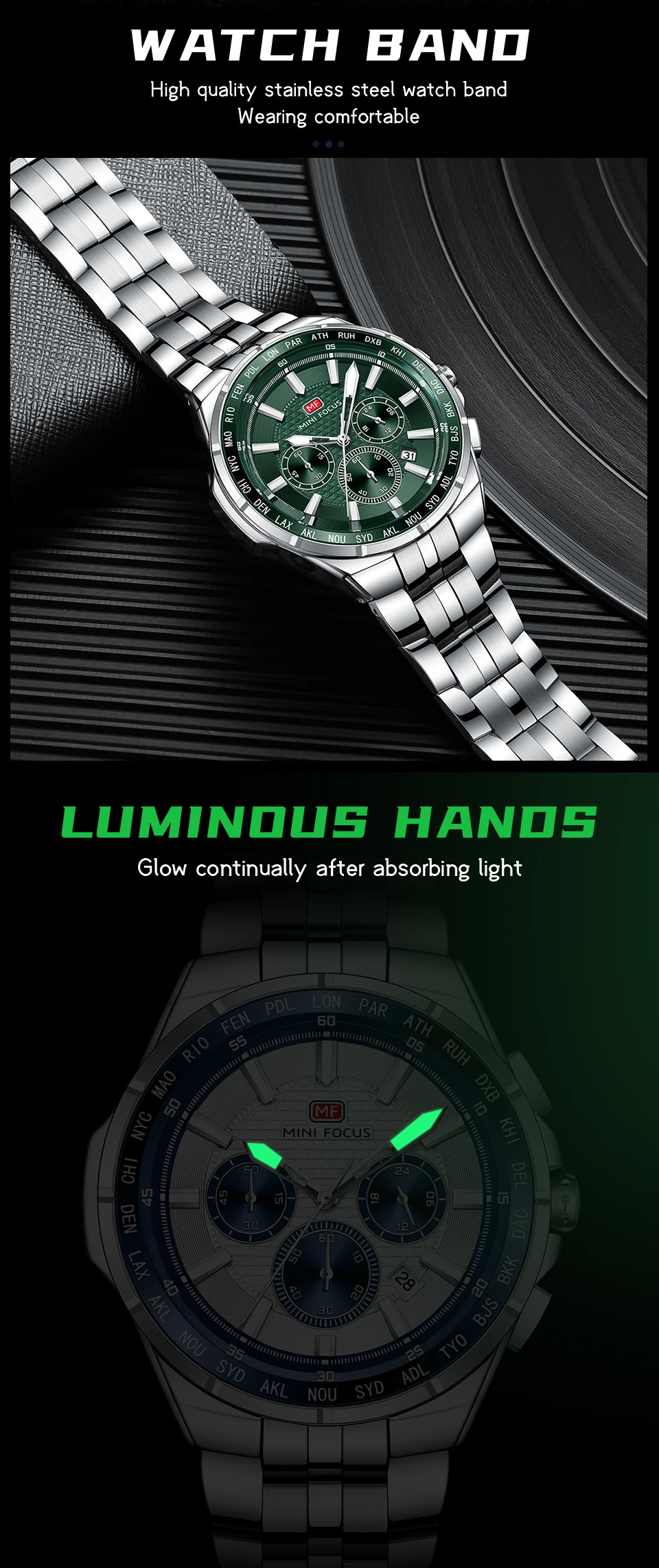 MINI FOCUS Orologio sportivo al quarzo da uomo, multifunzione, con piccoli quadranti, cinturino in acciaio inossidabile, orologi da uomo d'affari, nuovo 0613G_voghion.com