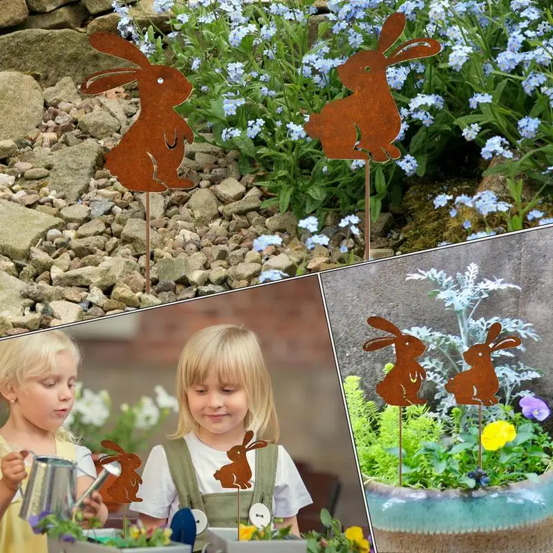 Easter Lawn Decorations Easter Cute Bunny Iron Ground Insert Home Outdoor Decoration Supplies Garden Plug Photo Props For