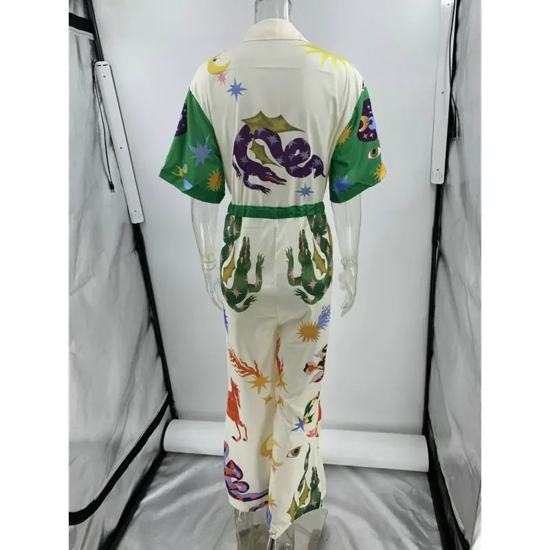 2024 Style Women's Printed Pants Jumpsuit High Waist Casual Wide Leg Pants Elastic Waist Creative Printing Women's Jumpsuit