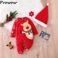 0-18M Baby Christmas Rompers Newborn Cartoon Cute Deer Jumpsuit With Xmas Hat My First New Year Costume For Baby Boys Girls 1
