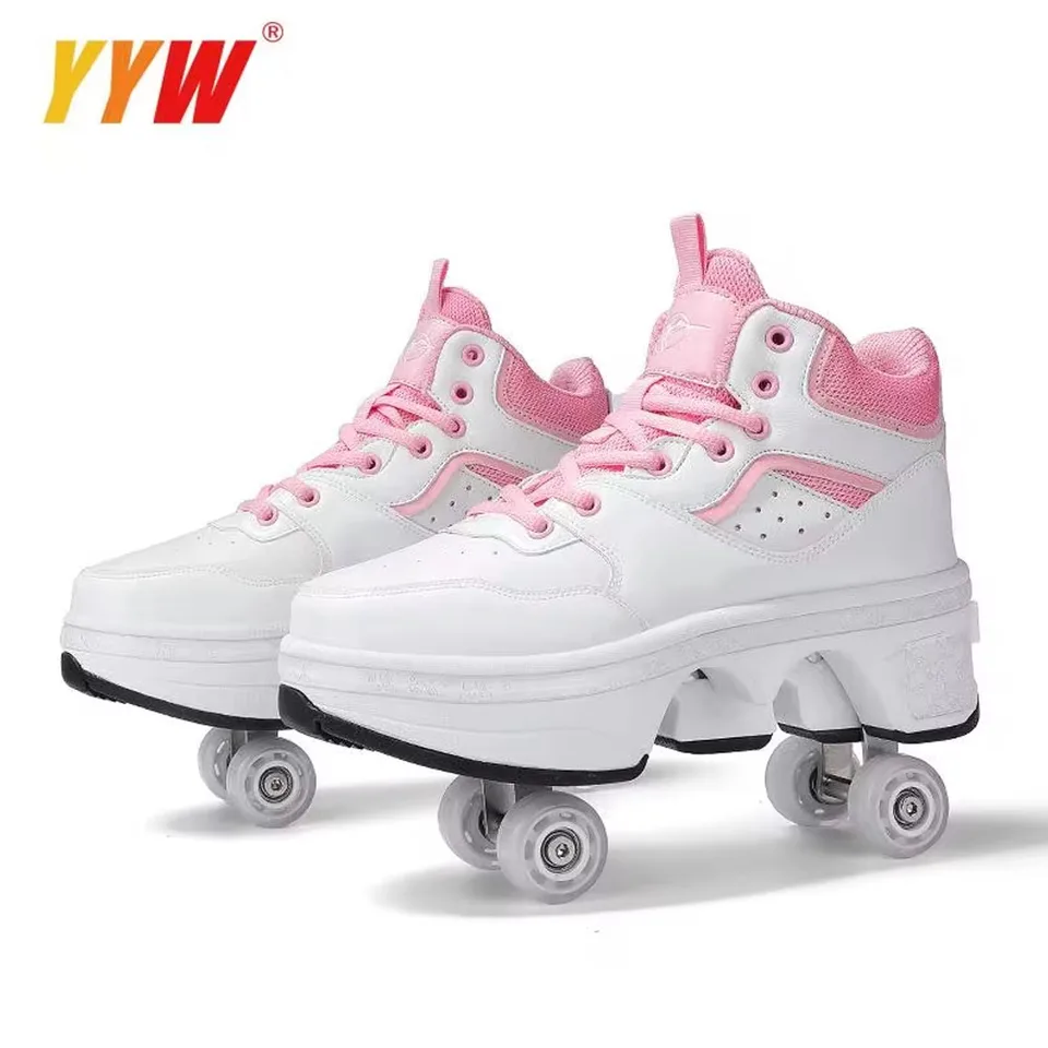 Patin A Roulette Fille Baskets Roller Transformables Pour Enfants - Chaussures à Roulettes Réglables 4 Roues Cadeaux Jeu Extérieur