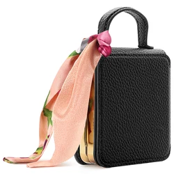 Elegant PU Leather Phone Case with Makeup Mirror and Ribbon Hand Strap - Galaxy Z Flip 8 (Black)