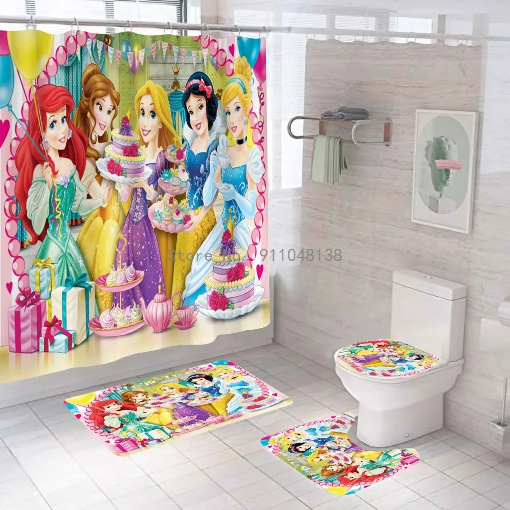 Disney Schneewittchen Cinderella Princess Shower Curtains Girls Bathroom Curtain 3D Fabric with Hooks Waterproof Bath Screen