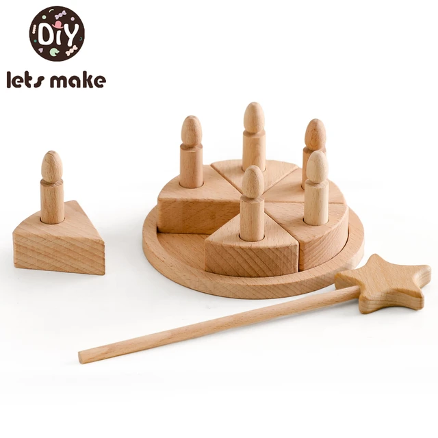 Let's Make – gâteau d'anniversaire en bois pour enfants, jeu de Simulation,  palettes en hêtre, gâteau de découpe alimentaire, jouets Montessori -  AliExpress