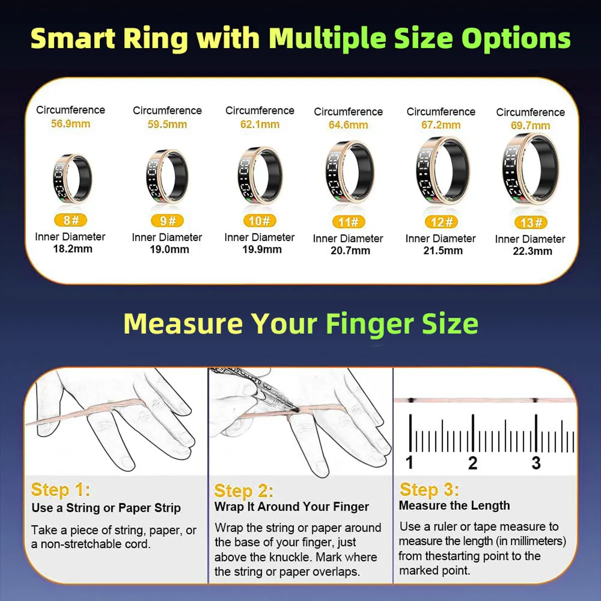 Waterproof Bluetooth Smart Ring for Heart Rate Oxygen Monitoring