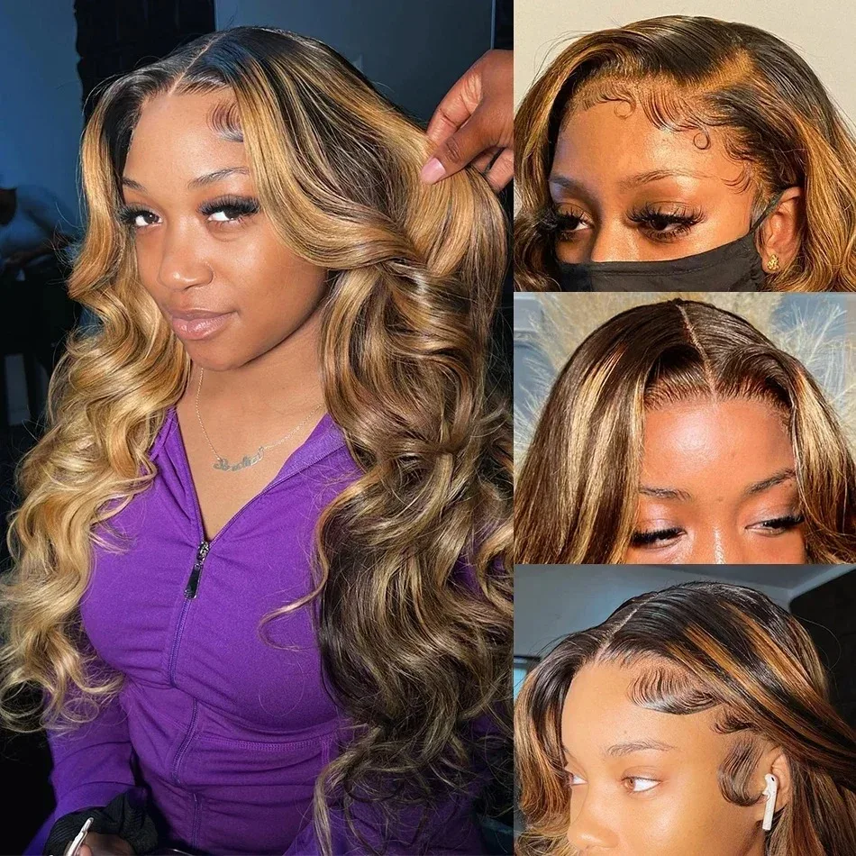 Honey Blonde Body Wave Lace Front Wigs 13x4 13x6 Highlight Lace Frontal Wig Human Hair For Women HD Transparent Frontal Wig