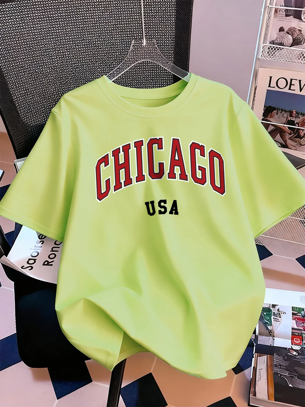 Chicago Usa Brief Druck T-Shirt Frauen Baumwolle Sommer Kurzarm Tops Bequeme Weiche Oansatz T Shirt Casual Womans Kleidung – Detail 17