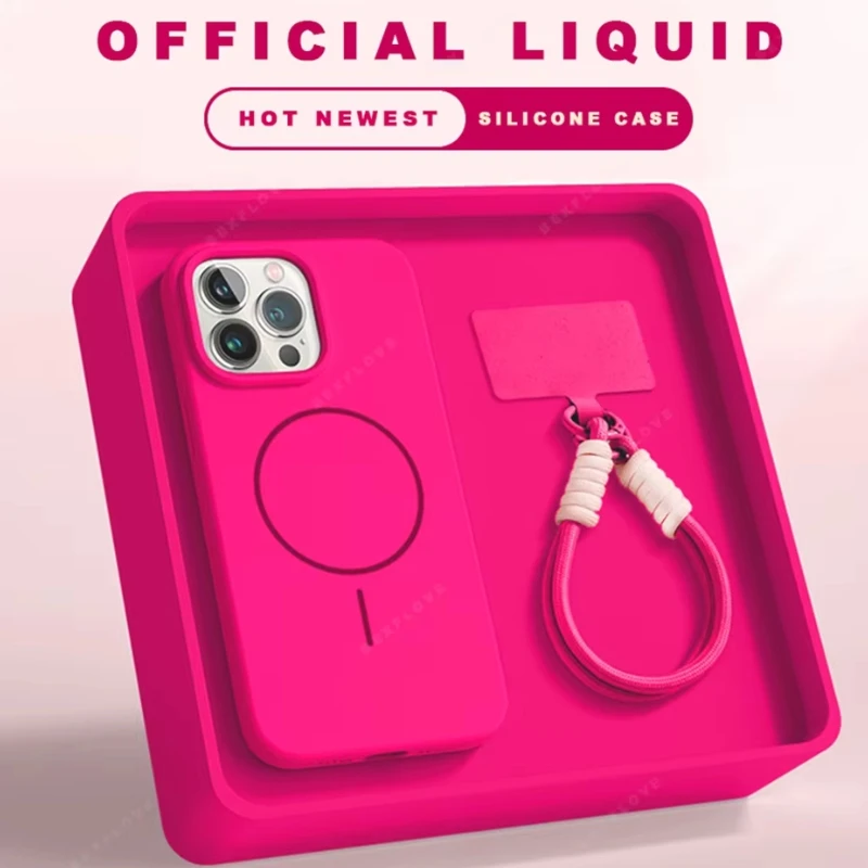 Magnetic Liquid Silicone Lanyard Phone Case with Strap Protector