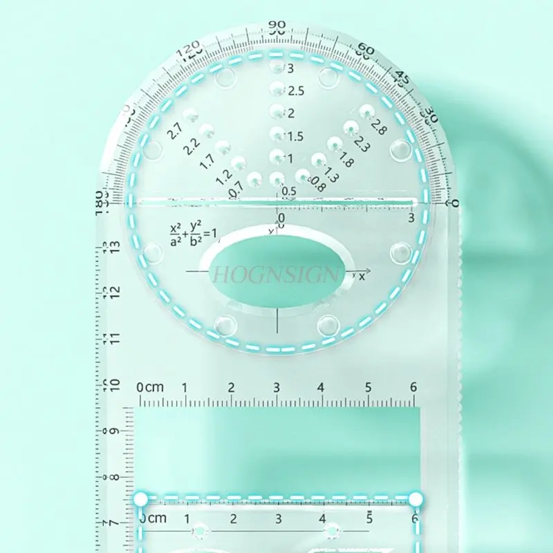 중학생을 위한 업그레이드된 다기능 자, 각도기, 기하학적 도면 자 1개