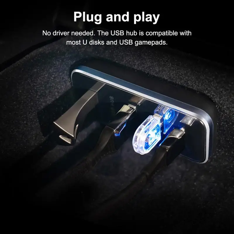 USB 허브 포트 도킹 스테이션, USB 허브 고속 충전기, USB 스플리터 확장 어댑터, 테슬라 모델 Y 글러브 박스용, 4 in 1