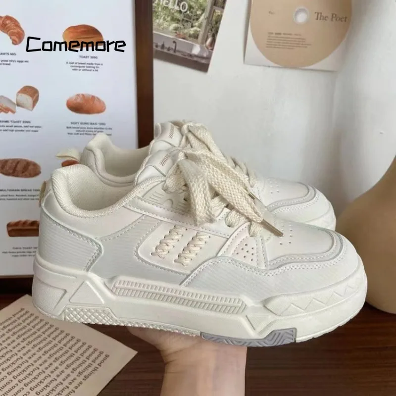 Comemore Thick Bottom Women's Shoes 2022 Autumn New Retro Students Casual Sports White Athletic Shoe Female Sneakers Comfortable