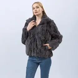 On sale Natural Rex Rabbit Coat Woman Casual Autumn Winter Coat Furry Winter Warm Furry Fluffy High Collar Pink Purple Green