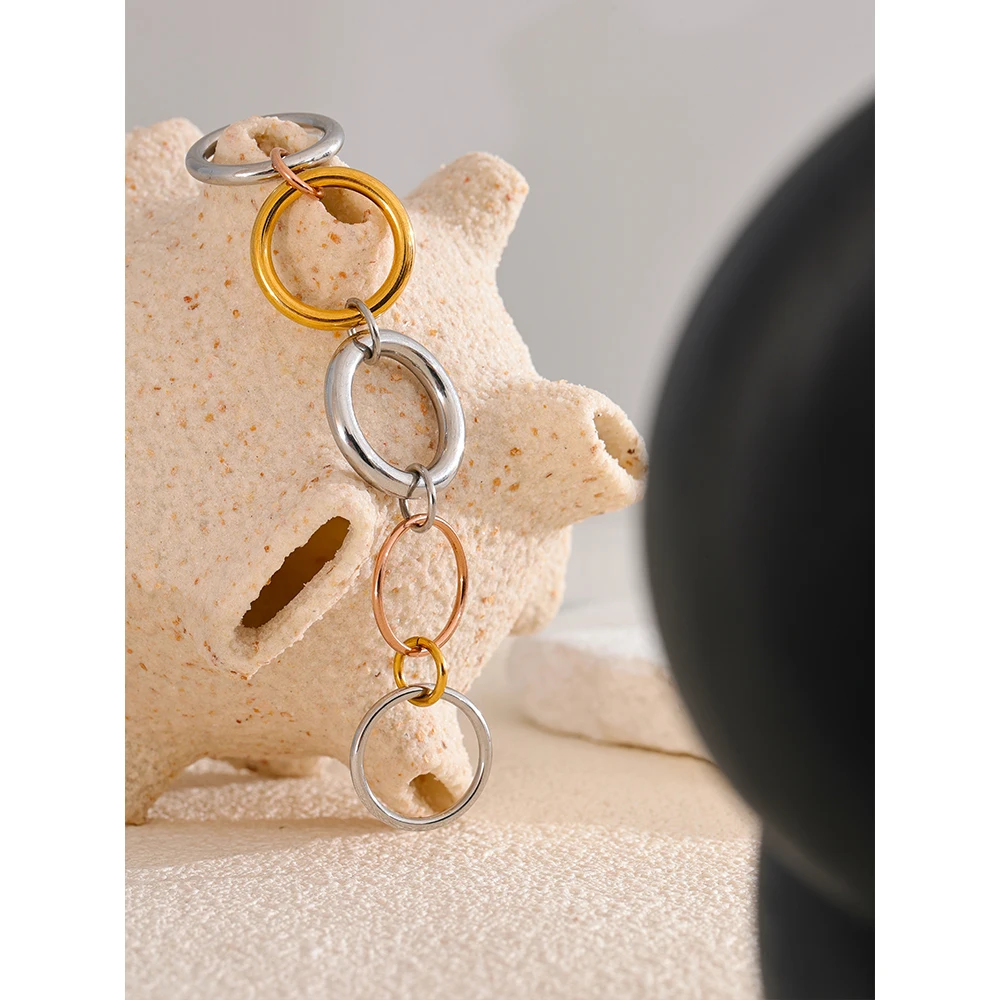 Yhpup Stainless Steel 5 Links Stacked Rings for Women