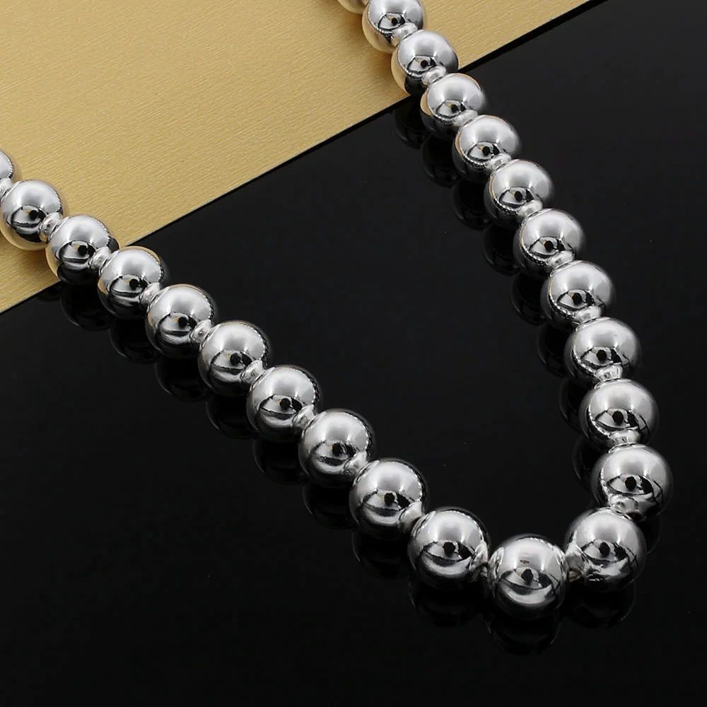 

Classic 925 Sterling Silver fine 10MM Smooth Beads Necklaces for Women wedding Christmas Gifts charms Fashion noble Jewelry