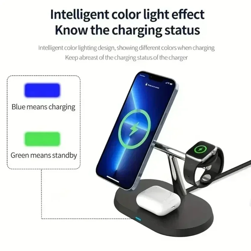 100W Magnetic Wireless Charger Phone Holder For Magsafe iPhone 16 15 14 13 12 Apple Watch 10-2 AirPods 4/3 Pro 2 Fast Charging
