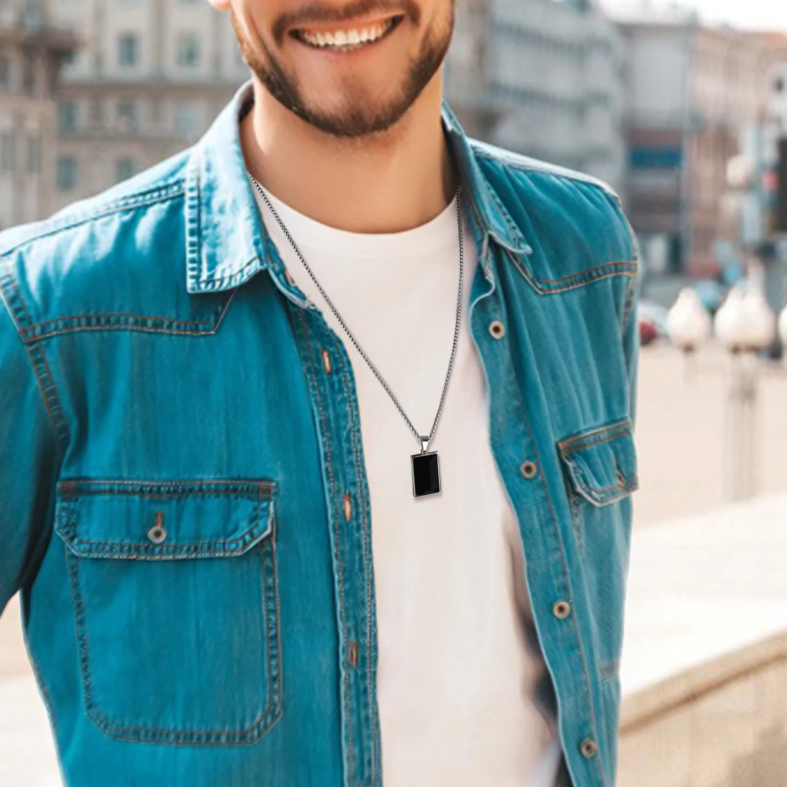 Men's Stylish Black Square Necklaces, Waterproof Stainless Steel Geometric Pendant Neck Collar Male Gift Jewelry