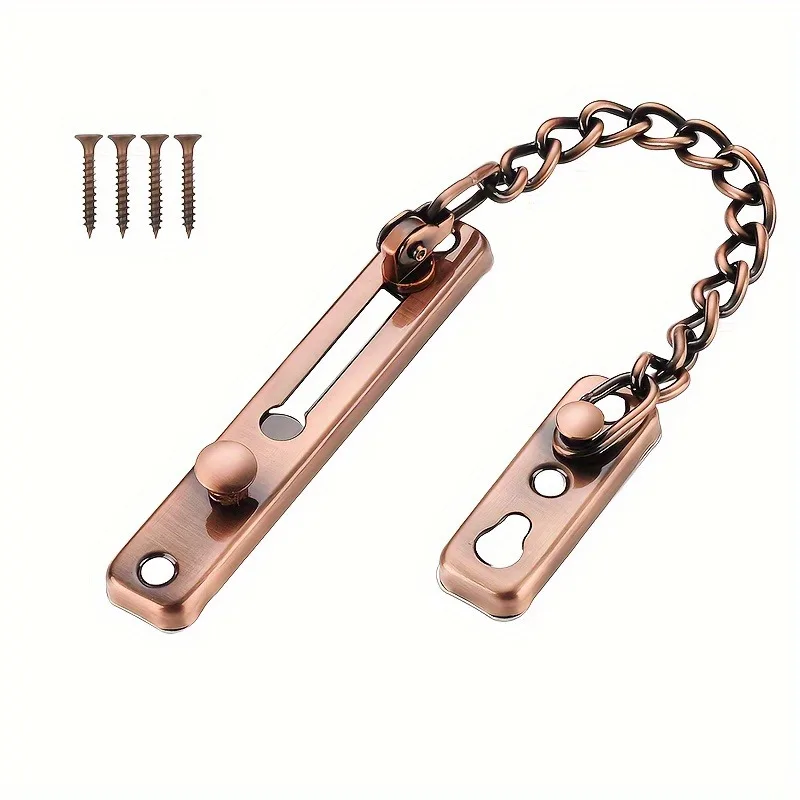 1pc Door Chain Lock Security Chain Guard Spring Anti Theft Press Heavy Duty Polished Latch Screw Guard Accessories