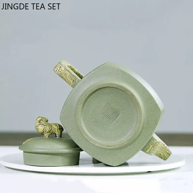 280ml Chinese Yixing Purple Clay Tea Pot Authentic Raw Ore Green Mud Teapot Handmade Square Beauty Kettle Zisha Tea Set Supplies