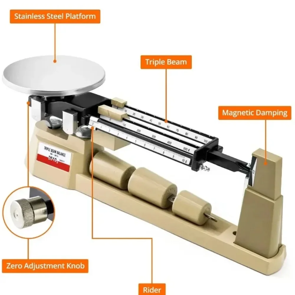 Triple Beam Weighing Balance Scale for Lab 2610g/0.1g Analytical Weight Set, Triple Beam Scale with Zero Adjustment Knob