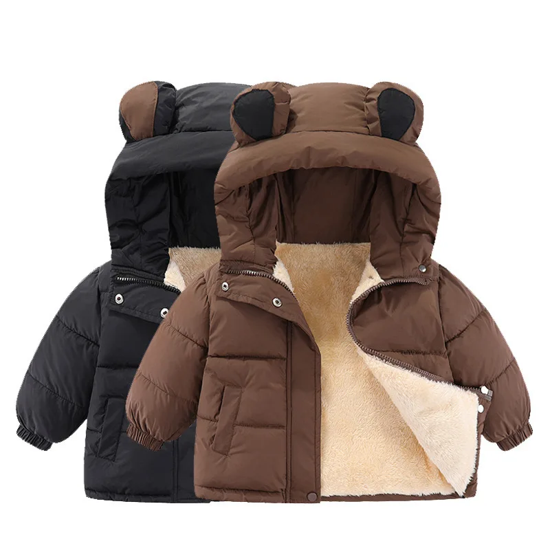 Down Jacket Children Jackets 1pcs Boy Girl Coat Baby Winter Thick Down Jackets Kids Warm Plush Thicken Outerwear Clothes Fur Hooded Jacket Children Snowsuit