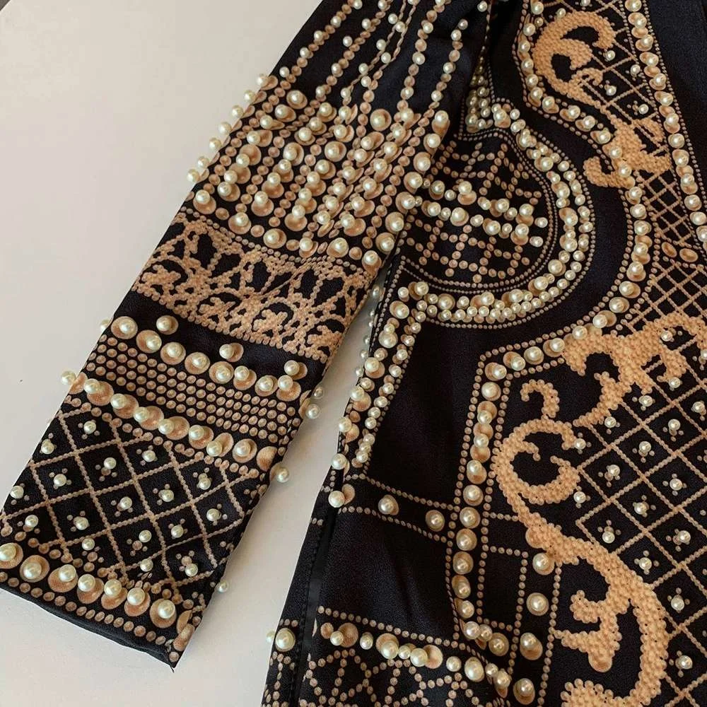 

Women Coats Beaded 2023 Autumn Winter Clothes Fashion Long Sleeve Thicken Suit Top Pearls Jackets