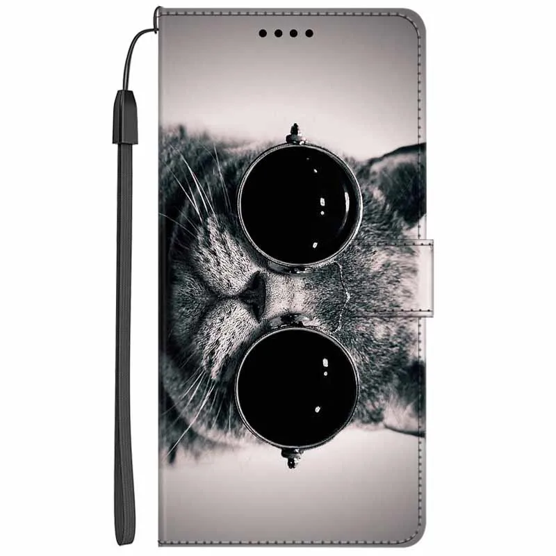 Elegant Leather Wallet Flip Case with Cat Design and Magnetic Stand