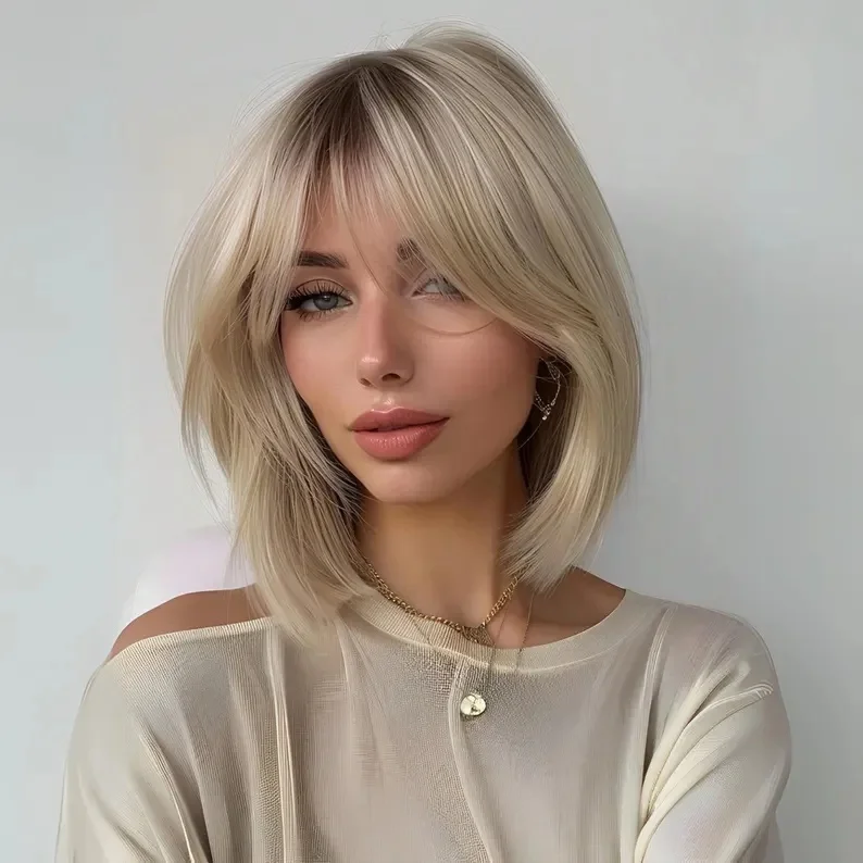 13&times;4 Layered Ash Platinum Wig Lace Front Wavy Highlights Synthetic Middle Part Dark Roots Heat Resistant Wigs For Women Wig