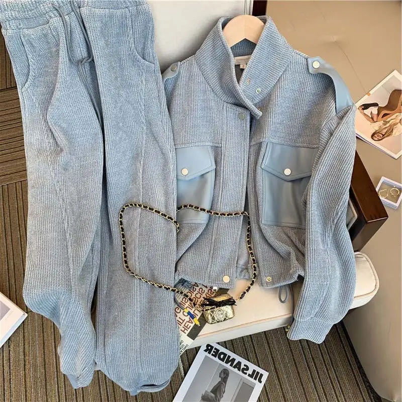 Grey Sport and Leisure Suit for Women Autumn Winter 2023Korean Version Retro Fashion Senior Seniority Age-reducing Two-piece Set вспышка для камеры godox lux senior retro