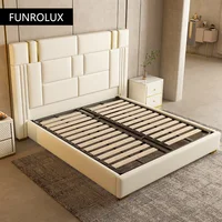 Meubles de luxe légers et modernes, lit en cuir pour chambre à coucher, lit confortable à dossier souple en acier inoxydable avec lit double 5