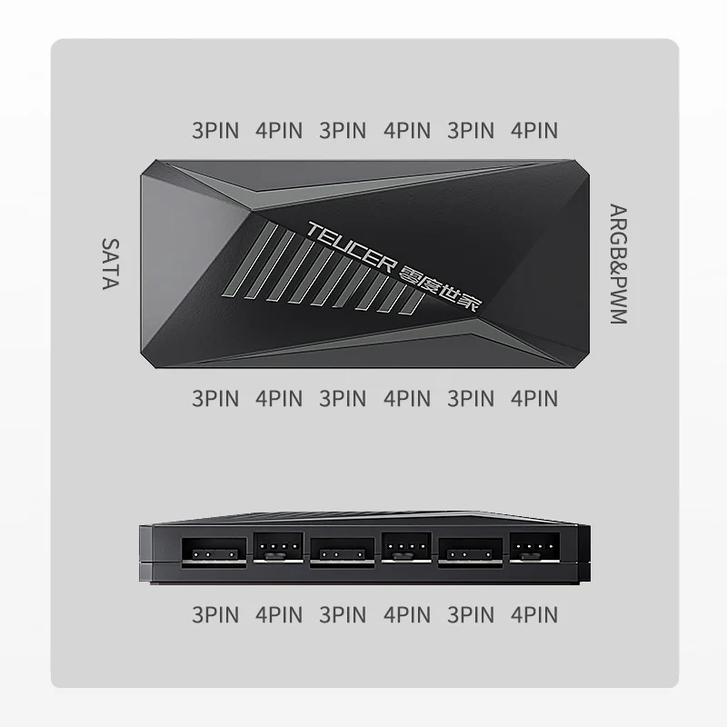 Chassis Fan Hub Cooling Fan Hub TEUCER LP-6P ARGB Remote Control 6 Way Splitter 4Pin PWM Cooling Fan Hub for Computer PC Case Chassis Radiator SATA Power Supply