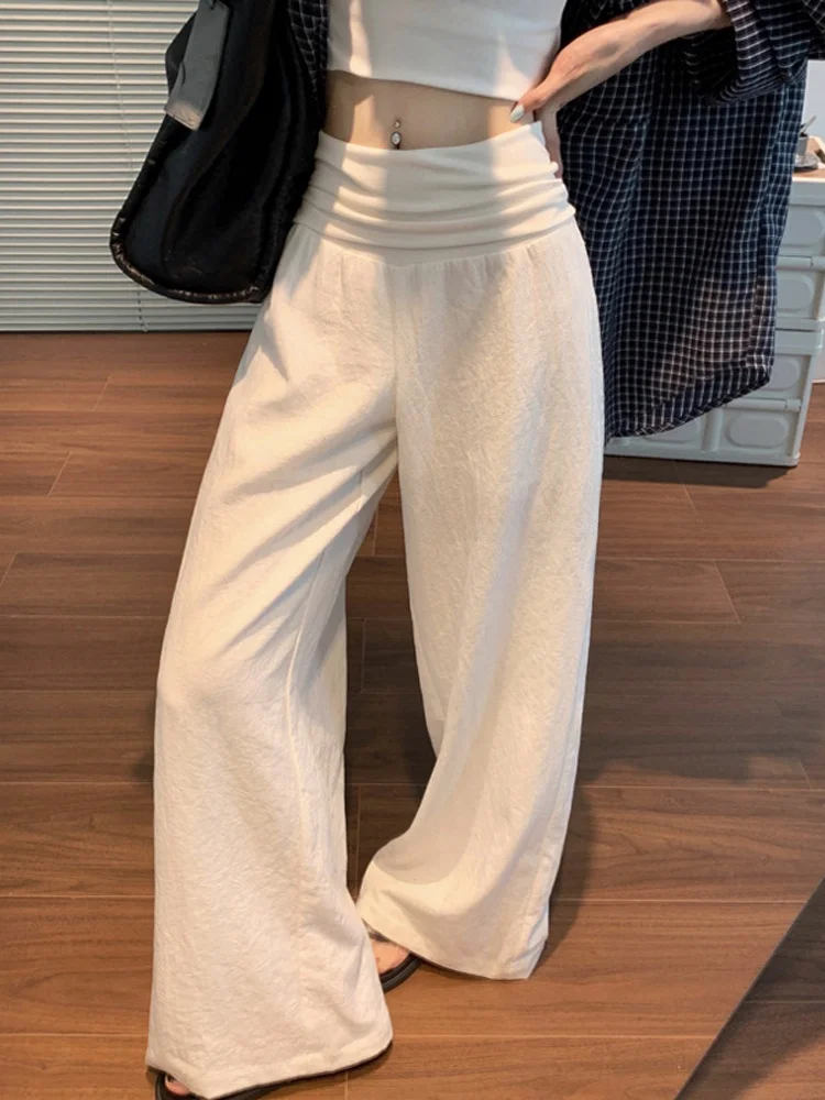 여름 얇은 와이드 레그 팬츠 루즈핏 텐셀 코튼 출산 청바지 배꼽 지원 임산부를 위한 캐주얼 긴 바지