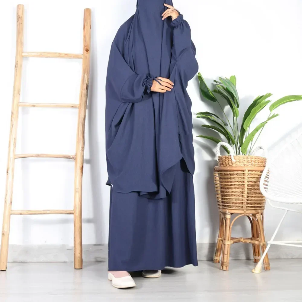 Abayas for Women 2 Piece Set Muslim Prayer Garment Abaya Long Khimar Hijab with Dress Ramadan Eid Islamic Clothes Niqab Djellaba