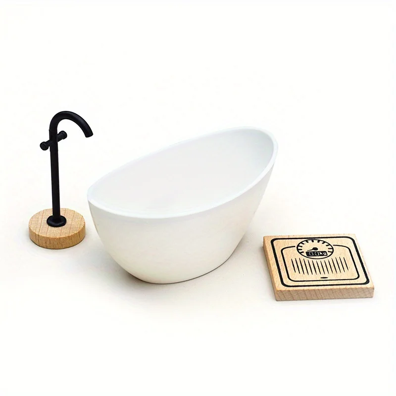 3PCS 1:12 Mini Furniture Doll Room Bathroom Scene Bathtub Faucet Weight Scale Furniture Play House Toys 4