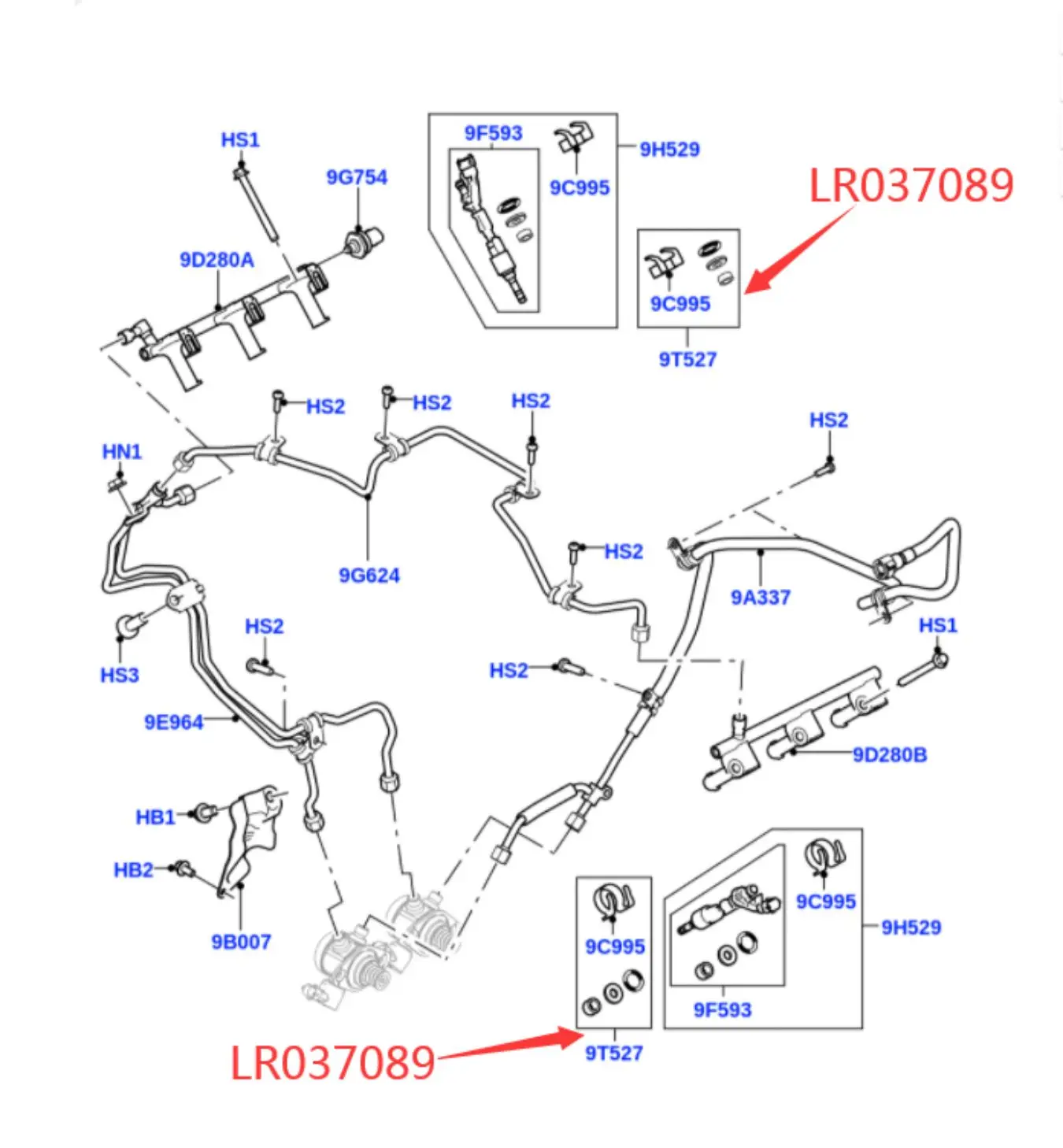 Lr037089 for Jaguar Land Rover gasoline 3.0t/5.0/5.0t injector reinstallation gasket retainer repair kit
