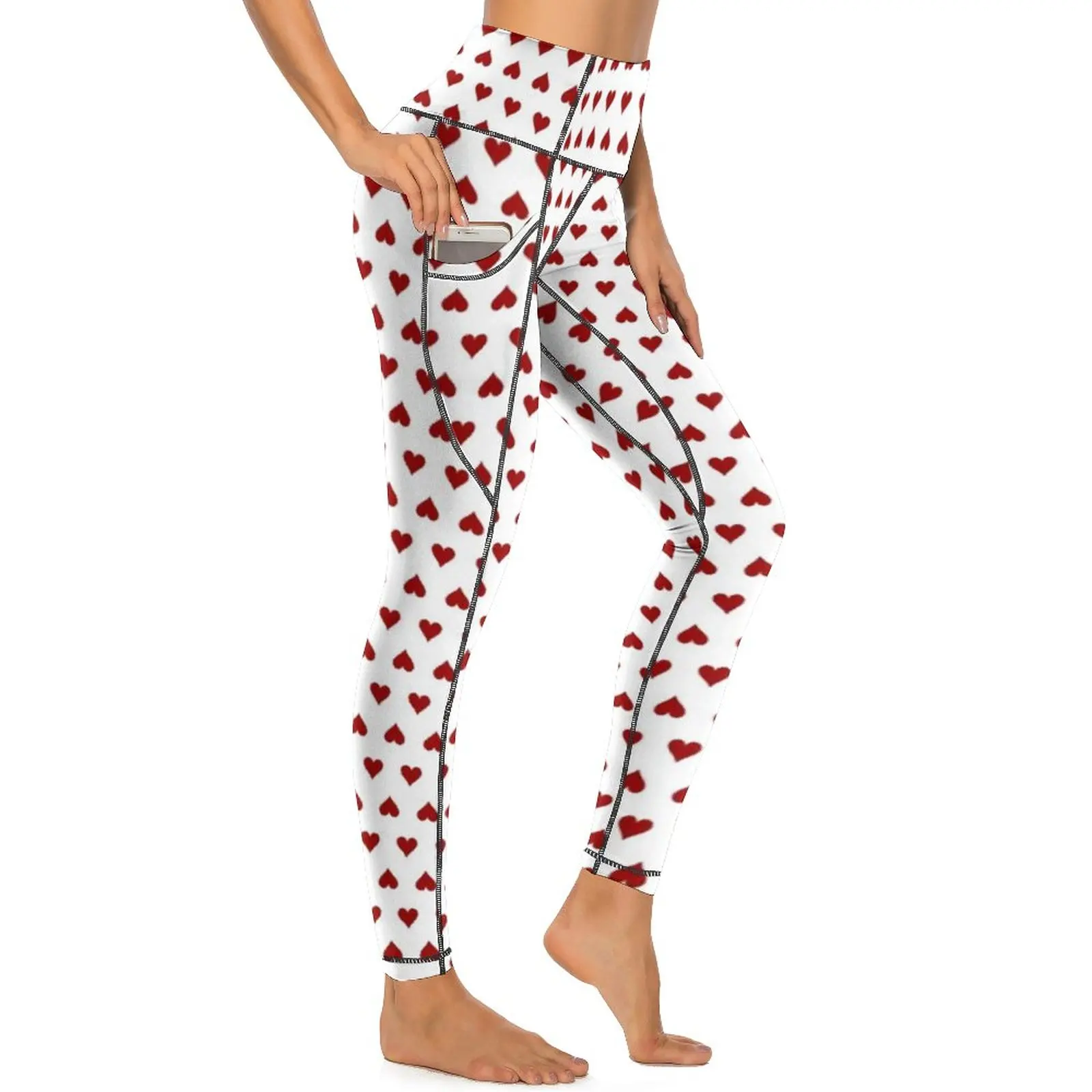 

Red Poker Hearts Leggings Playing Cards Print Graphic Yoga Pants Push Up Fitness Yoga Legging Women Cute Stretch Sports Tights