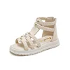 Summer Sandals for Girls 2023 New Versatile Solid Color Korean Style PU Soft Non-slip Flat Casual Weave Roman Shoes for Princess 5