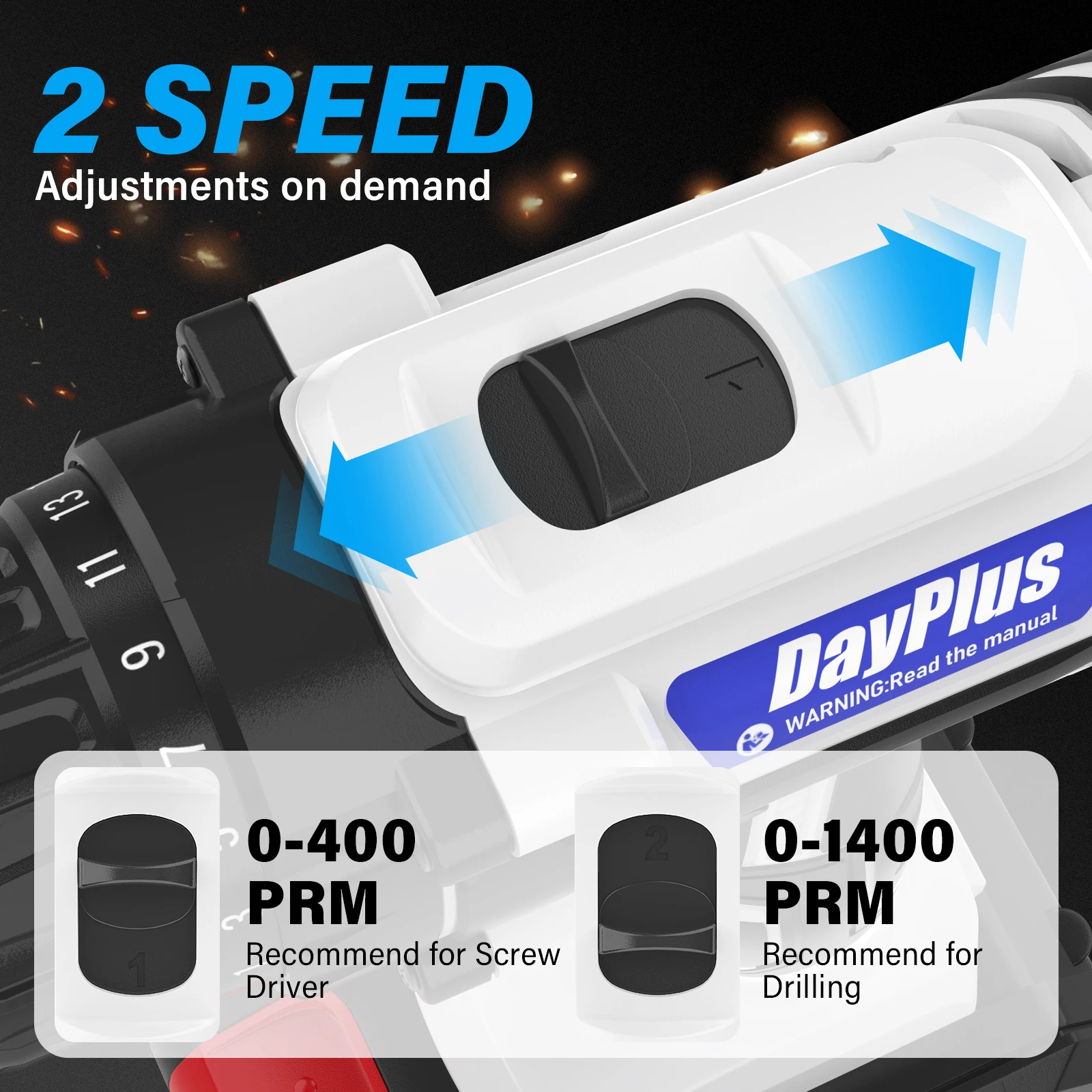 21V Akku-Bohrschrauber – 2 Geschwindigkeiten 45 NM elektrische Bohrmaschine mit hohem Drehmoment, 1/2 Stück 1,5 Ah Akku, LED-Licht und komplettem Zubehör – Detail 5