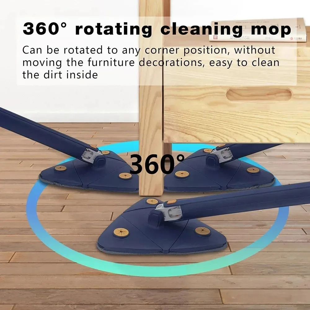 Cleaning Mop Cleaning Mop 360&deg; Rotatable Water Absorption Triangular Mop Foldable Automatic Water Squeezing Wall Cleaning 3 Cloth