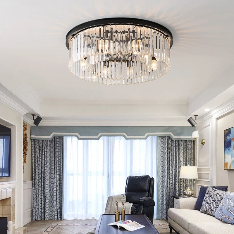 

Светодиодный потолочный светильник в стиле пост-модерн, роскошная золотистая или черная лампа со встроенными кристаллами для гостиной и спальни
