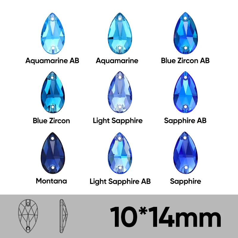 Blaue Serie, mehrförmige Glassteine zum Aufnähen, hochwertige Glitzer-Kristallsteine für Kleidung, Taschen, DIY-Strass-Accessoires – Detail 8