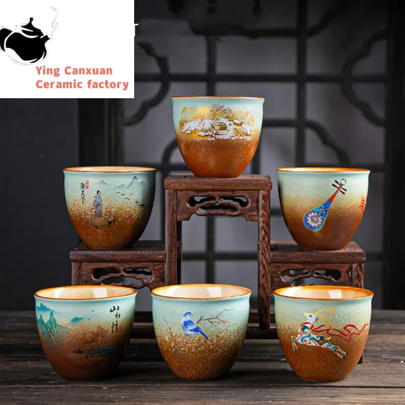 

Chinese teapot 4 Pcs/lot Traditional Kiln Change Handmade Ceramic Teacup Travel Tea Bowl Pu'er Master Tea Cup Chinese Tea Set Ac