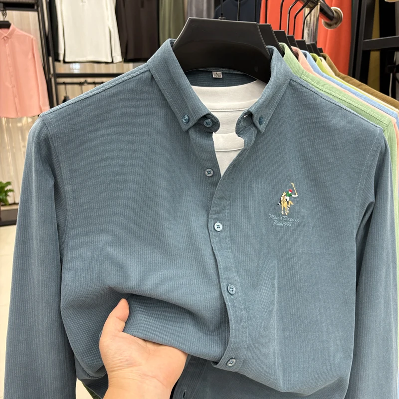 Spring and Autumn New 100% Cotton Long Sleeve Shirt for Men's Business, Leisure, Skin Friendly, Comfortable Collar Shirt Coat