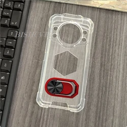 Durable TPU Silicone Phone Case with Back Ring Holder and Bracket for Case & Holder (Transparent C Red)
