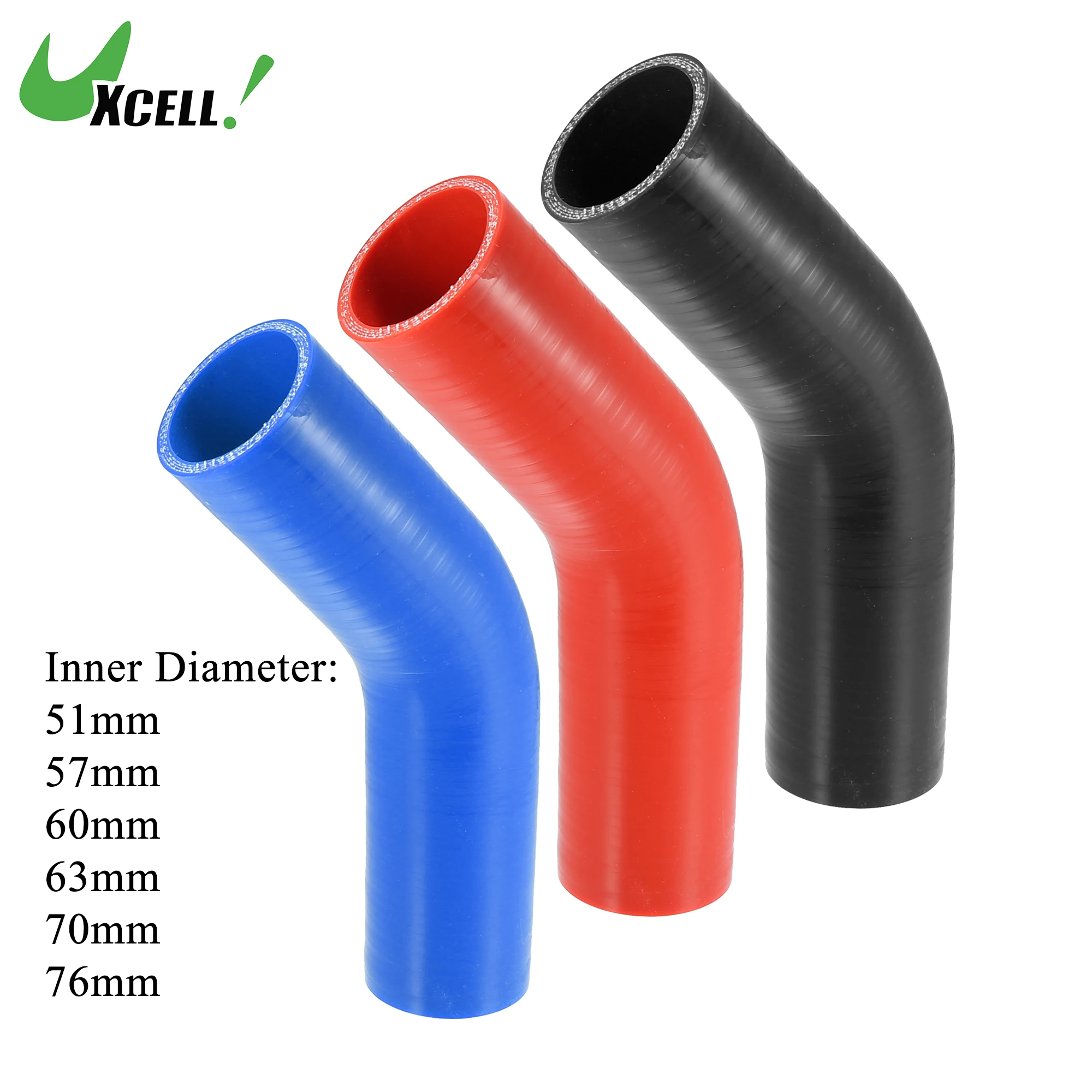 45 Degree Silicone Hose Bend Elbow Pipe – For Intercooler, Air & Water (11-63mm)