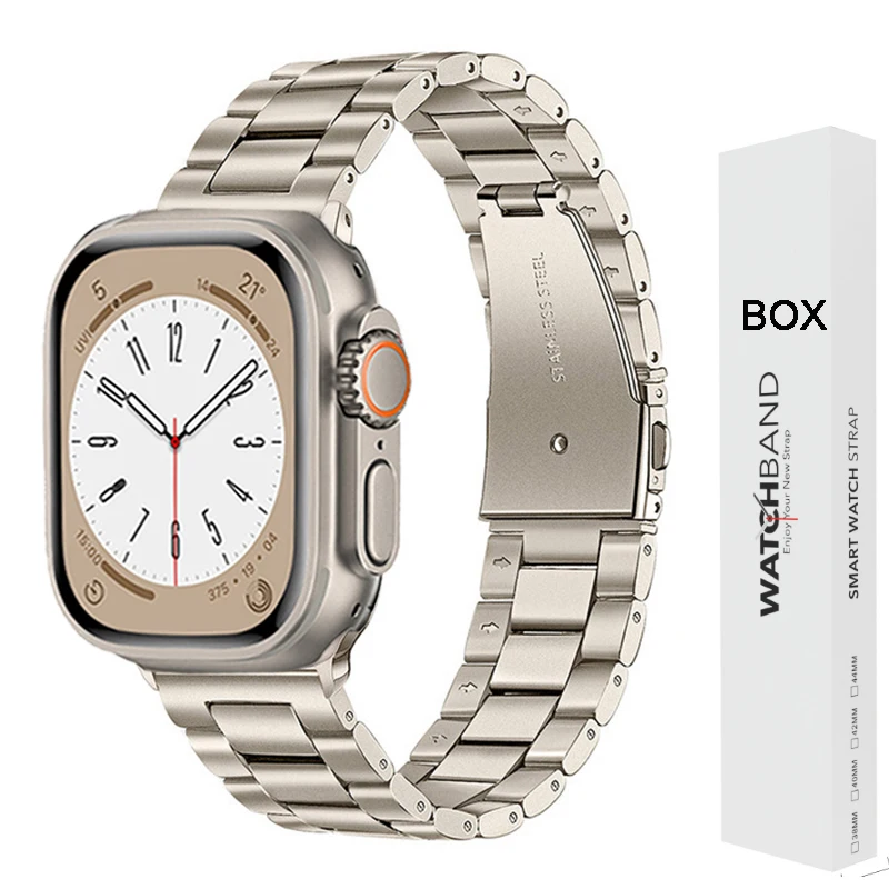 Cinturino Per Apple Watch Series 8 7 Se 6 Cinturino Color Titanio-Starlight Per Cinturino In Acciaio Inossidabile Iwatch 49Mm 45Mm 42 40 44Mm