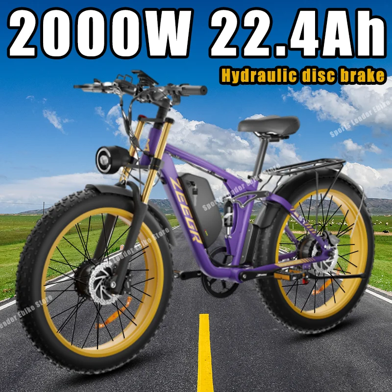 

EBike 2000W Dual Motor 48V22.4AH Removable Battery Electric Bicycle 26*4.0 inch Fat Tire Mountain Full suspension Electric Bike